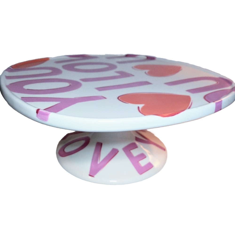 Home I Love You Valentines Day Cake Stand 11 inch Ceramic Heart Display Pedestal - Picture 3 of 10